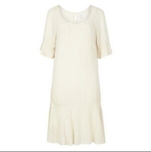 Velvet Cream Scoop-Neck Midi Dress with Flutter Sleeves